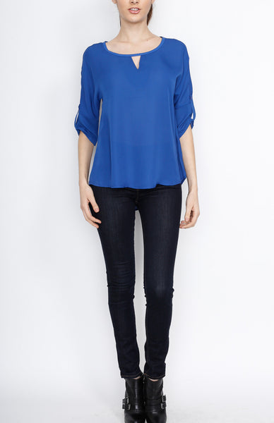 Blue 3/4 Sleeve Top with PU Detail