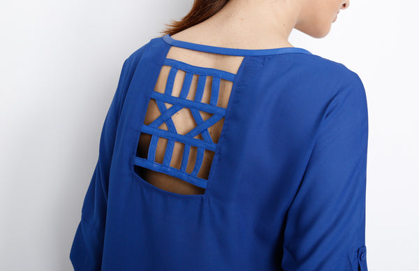 Blue 3/4 Sleeve Top with PU Detail