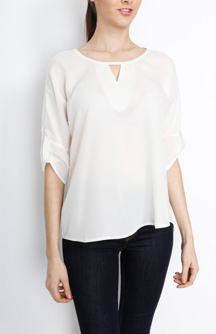 Ivory 3/4 Sleeve Top with PU Detail