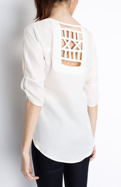 Ivory 3/4 Sleeve Top with PU Detail