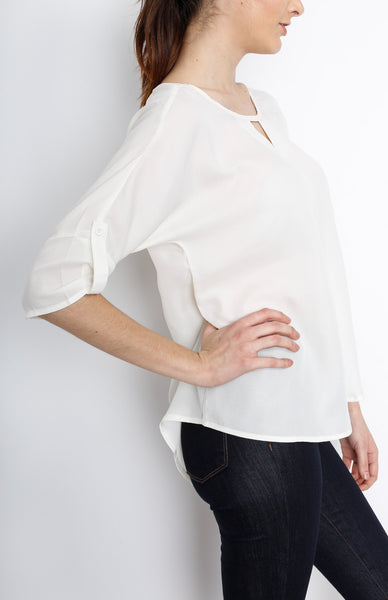 Ivory 3/4 Sleeve Top with PU Detail