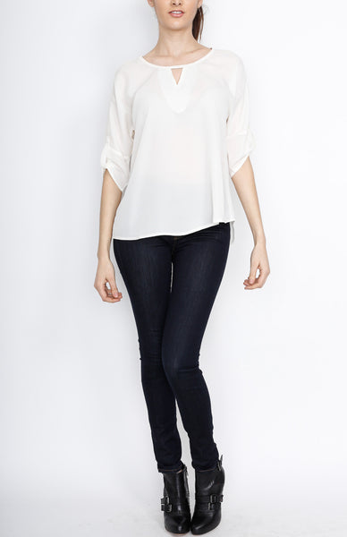 Ivory 3/4 Sleeve Top with PU Detail