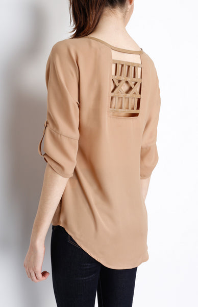 Mocha 3/4 Sleeve Top with PU Detail