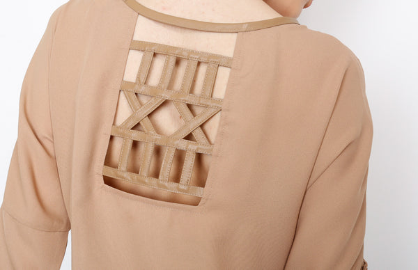 Mocha 3/4 Sleeve Top with PU Detail