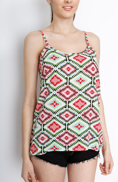 Green Geometric Aztic Print Top