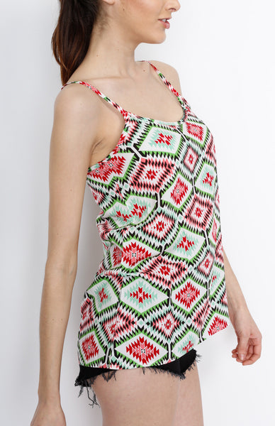 Green Geometric Aztic Print Top