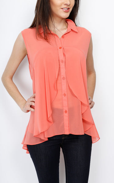 Coral Layerd Button Down Sleeveless Top