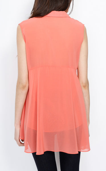 Coral Layerd Button Down Sleeveless Top