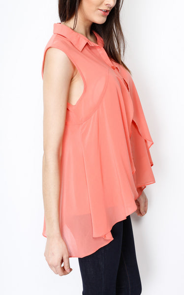 Coral Layerd Button Down Sleeveless Top