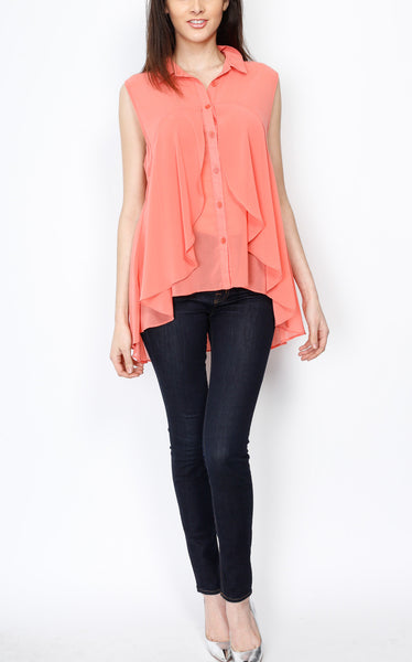 Coral Layerd Button Down Sleeveless Top
