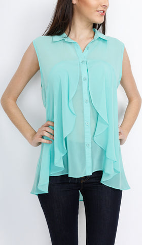 Mint Layerd Button Down Sleeveless Top