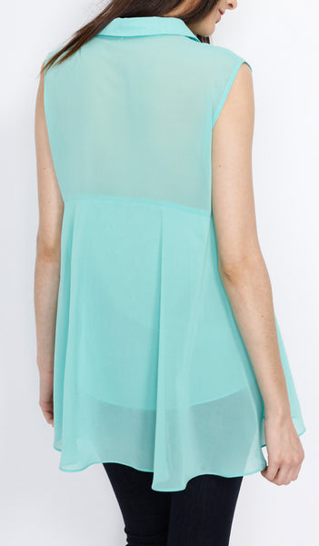 Mint Layerd Button Down Sleeveless Top