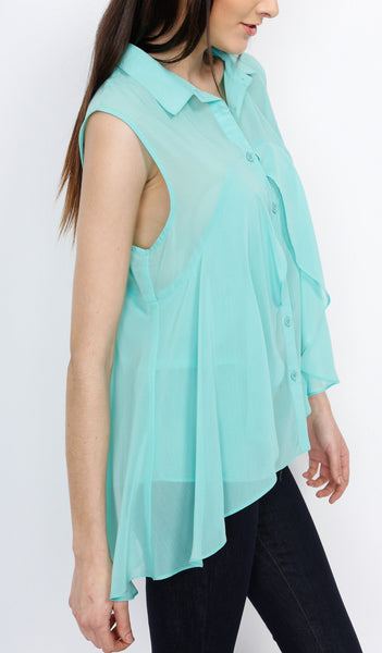 Mint Layerd Button Down Sleeveless Top