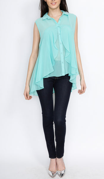 Mint Layerd Button Down Sleeveless Top