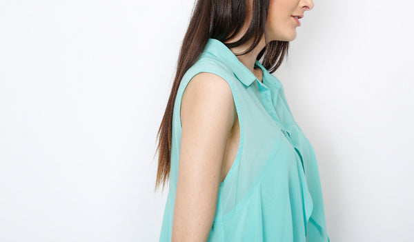 Mint Layerd Button Down Sleeveless Top