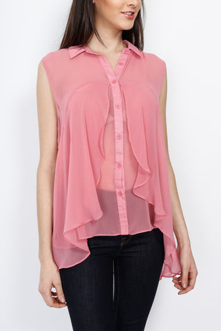 Pink Layerd Button Down Sleeveless Top