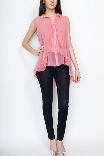 Pink Layerd Button Down Sleeveless Top