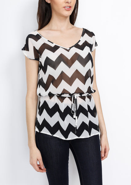 Black Chevron Top with Cross Back Detail