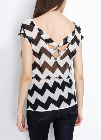 Black Chevron Top with Cross Back Detail