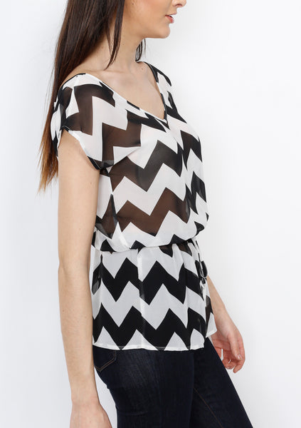 Black Chevron Top with Cross Back Detail