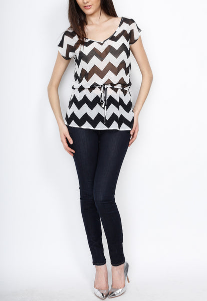 Black Chevron Top with Cross Back Detail