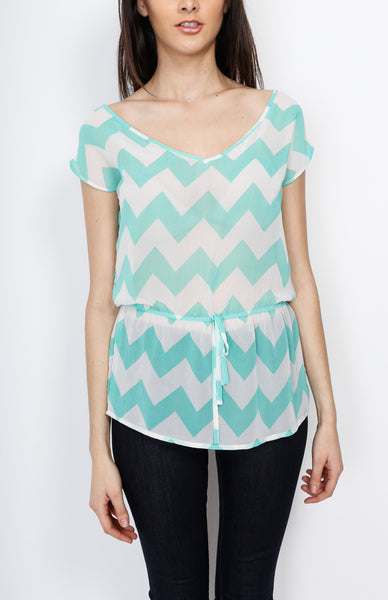 Jade Chevron Top with Cross Back Detail