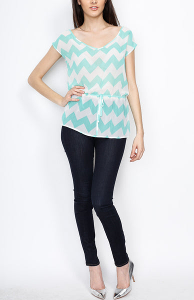 Jade Chevron Top with Cross Back Detail