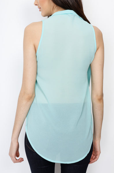 Mint Woven Top with Neck Emblelishments