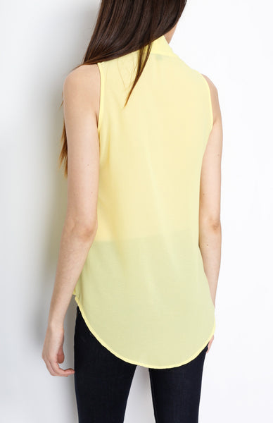 Yellow Woven Top with Neck Emblelishments