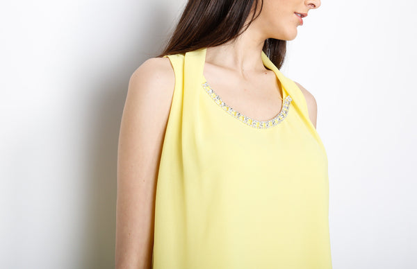 Yellow Woven Top with Neck Emblelishments