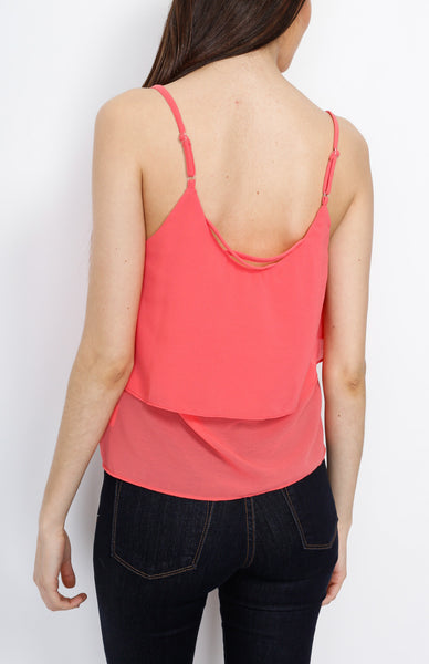 Coral Layered Spaghetti Strap Top with Lining
