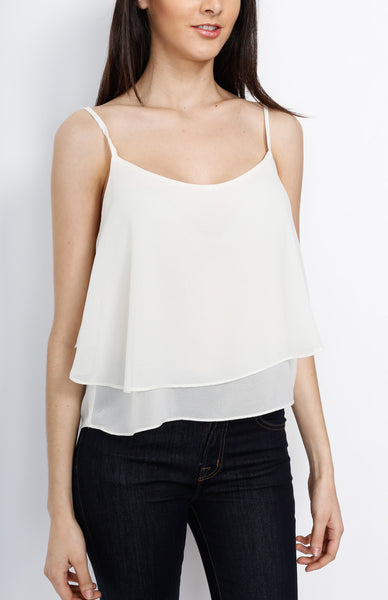 Ivory Layered Spaghetti Strap Top with Lining