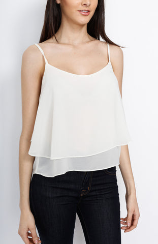 Ivory Layered Spaghetti Strap Top with Lining