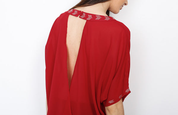 Burgundy Open Back Top with Stud Detail