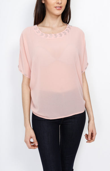 Peach Open Back Top with Stud Detail