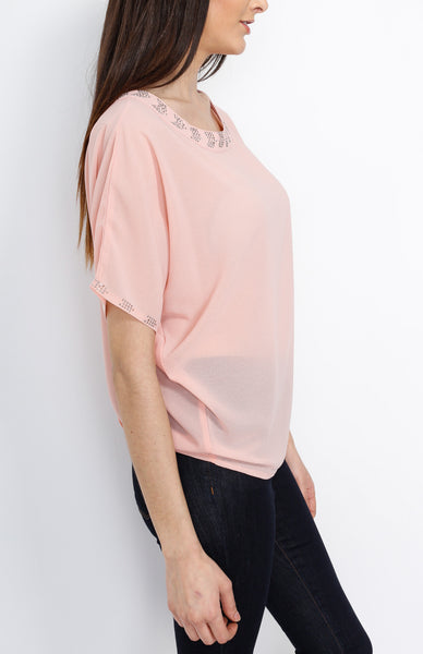 Peach Open Back Top with Stud Detail