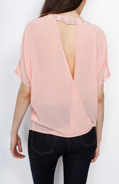 Peach Open Back Top with Stud Detail