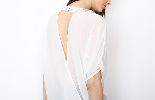 White Open Back Top with Stud Detail