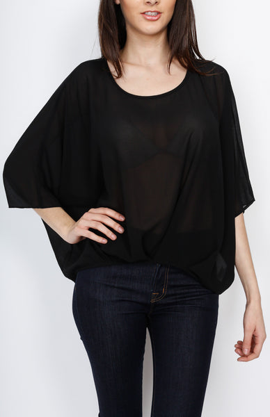 Black Dolman Top with Back Zipper Detail