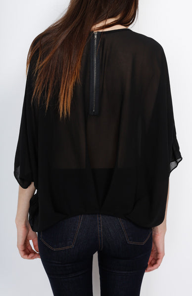 Black Dolman Top with Back Zipper Detail