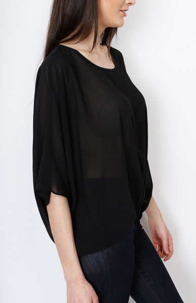 Black Dolman Top with Back Zipper Detail