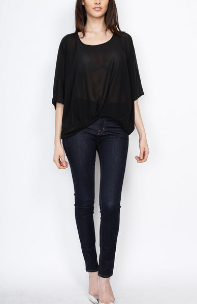 Black Dolman Top with Back Zipper Detail