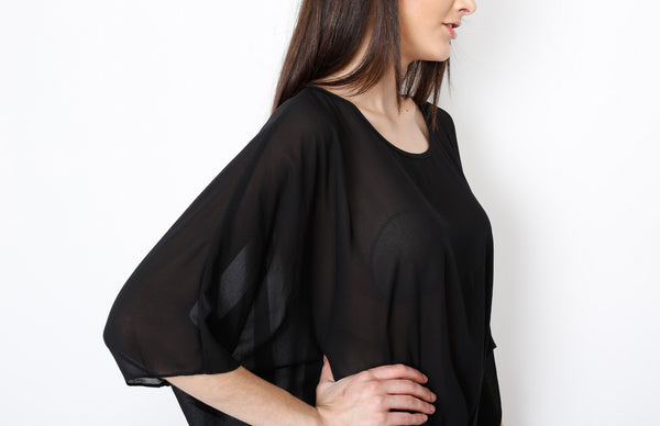 Black Dolman Top with Back Zipper Detail