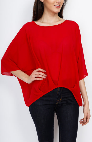 Red Dolman Top with Back Zipper Detail