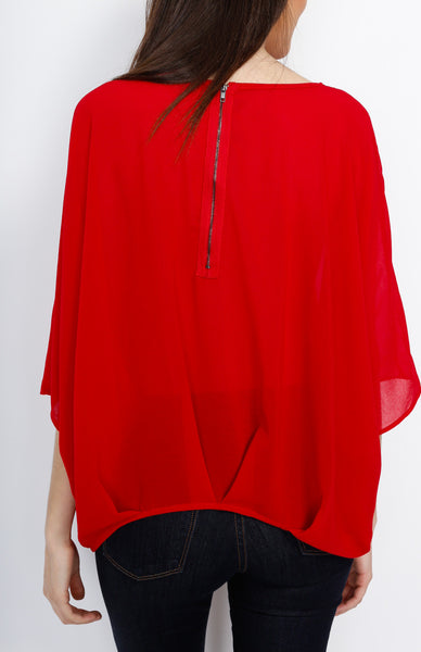 Red Dolman Top with Back Zipper Detail