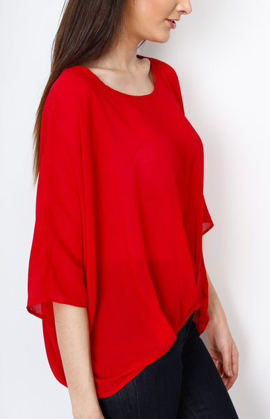 Red Dolman Top with Back Zipper Detail