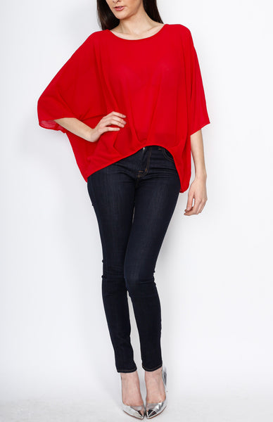 Red Dolman Top with Back Zipper Detail