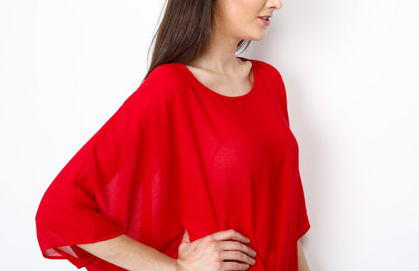 Red Dolman Top with Back Zipper Detail