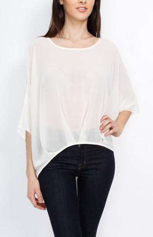 White Dolman Top with Back Zipper Detail