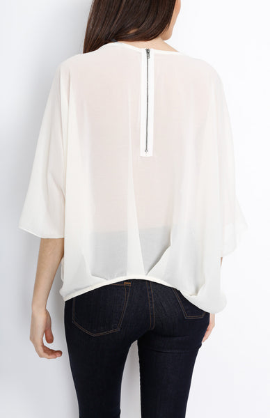 White Dolman Top with Back Zipper Detail